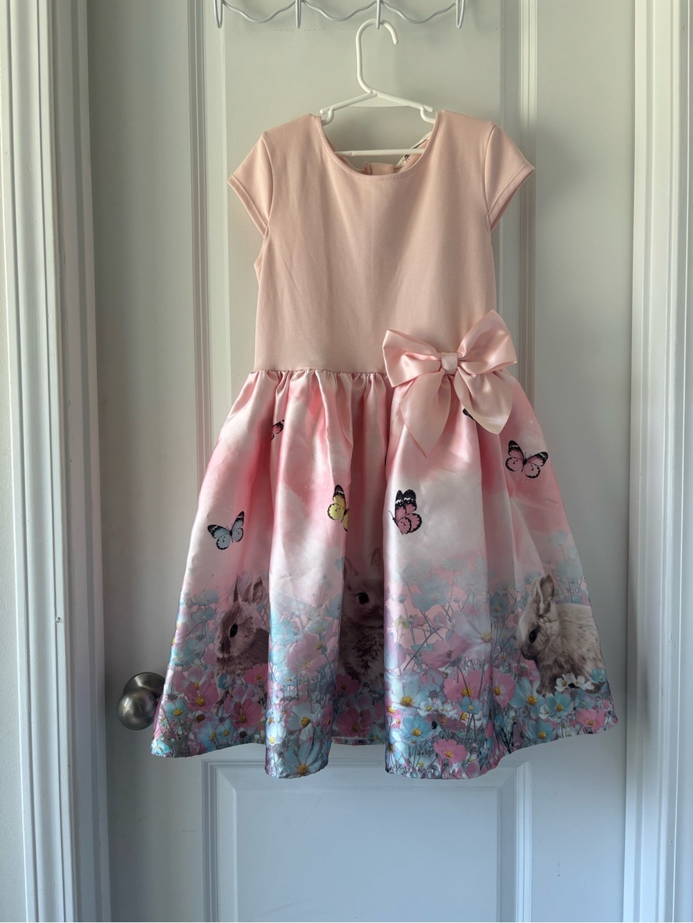 H&M Pink Bow Dress with Butterfly & Bunny Print Zip Back Super Cute Smoke Free